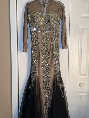 Embellished Nude and Black Jovani Evening Gown